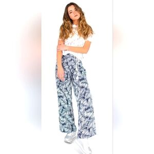 Printed Palm Leaves Wide Leg Trouser